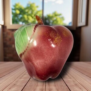 Vintage Walter Pershall Red Apple Wall Pocket Planter California Pottery Gold